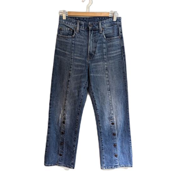 Lucky Brand Wide Leg Medium Wash Ankle High Rise Button Seam Front Jeans Size 27 - Picture 1 of 8